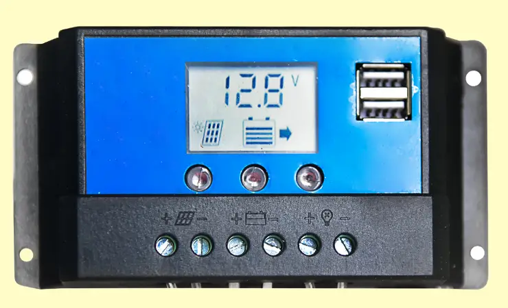 Close up of solar charge controller device.
