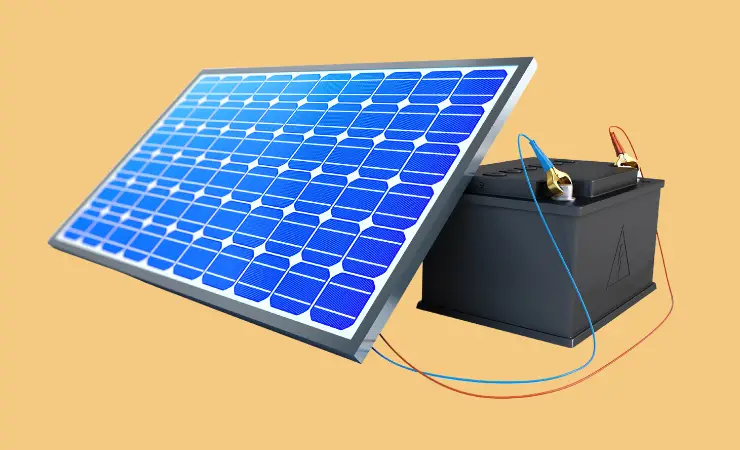A solar panel charging a battery.