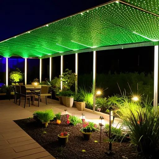 Beautiful outdoor garden area with solar lights next to plants