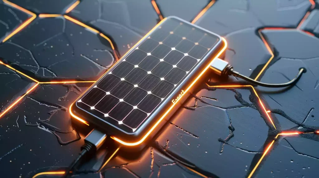 A solar panel connected to a battery that is simultaneously charging and being used to power a device, showcasing battery optimization.